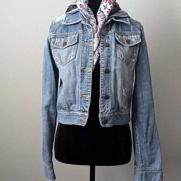 Jean Denim Jacket Size M Distressed Crop - Picture 8 of 8
